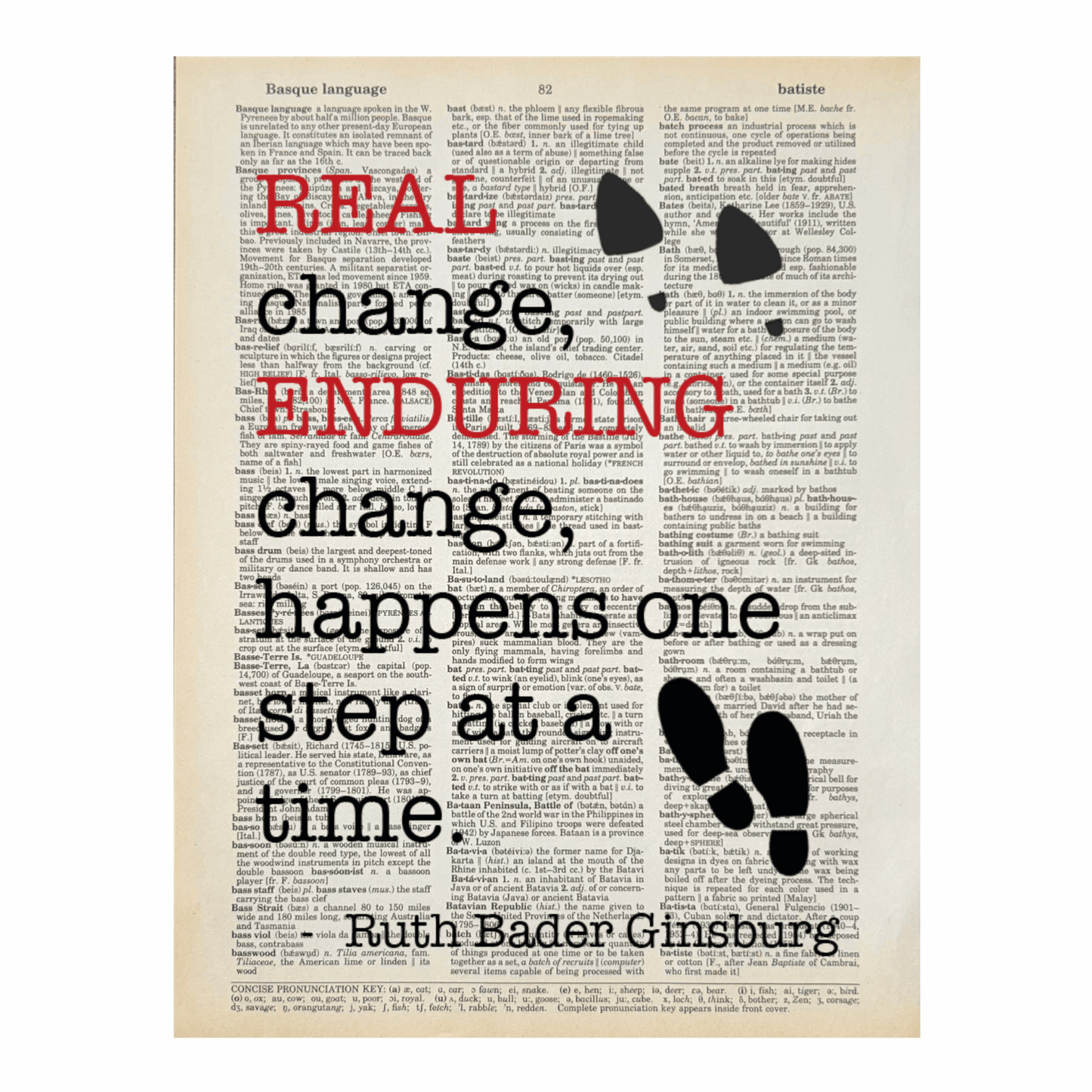 Vintage Book Page Print - One Step at a Time