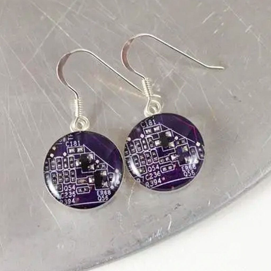 Circuit Board Charm SS Short Dangle Earrings