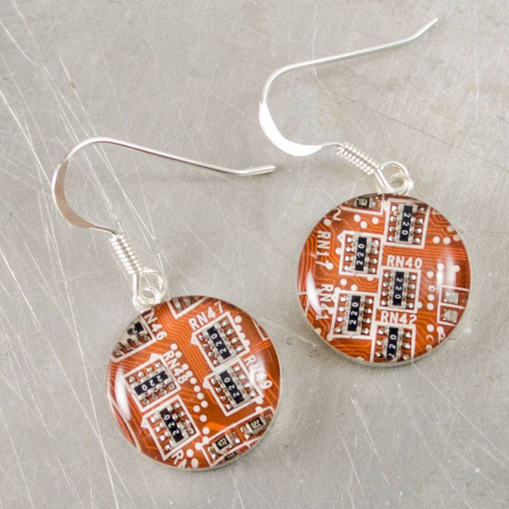 Circuit Board Charm SS Short Dangle Earrings