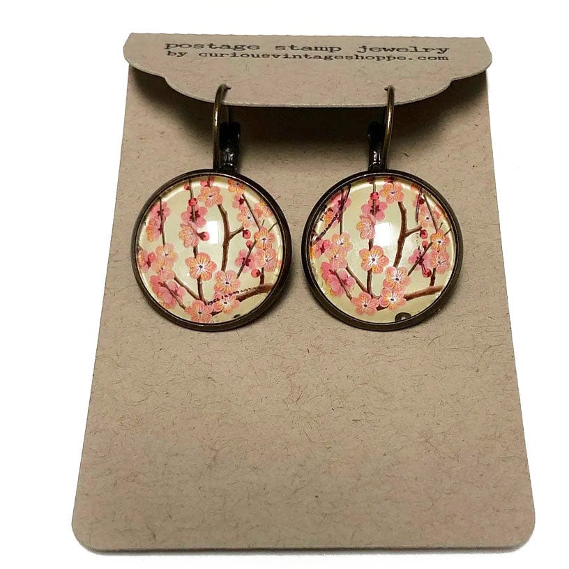 Postage Stamp Earrings - 2014 Japan Cherry Blossom