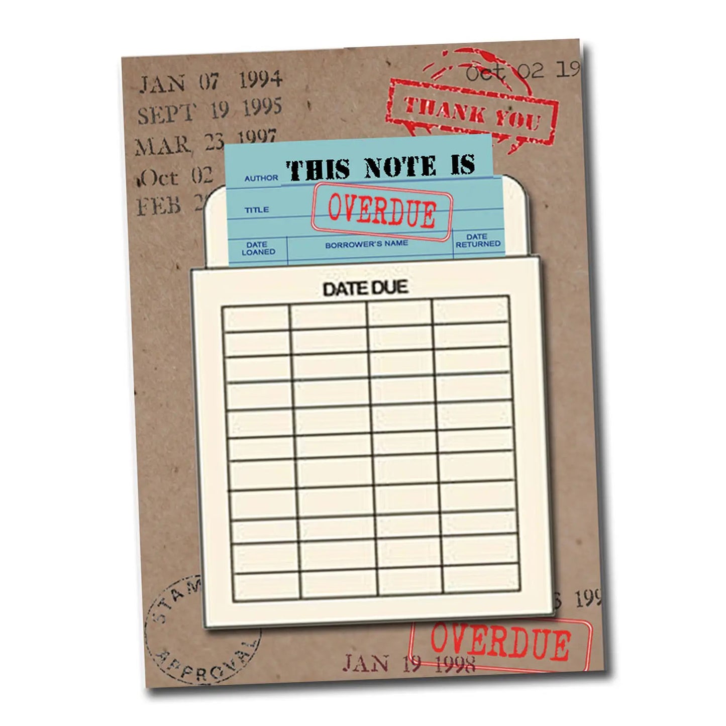 Library Book Card Greeting Card - This Note is Overdue