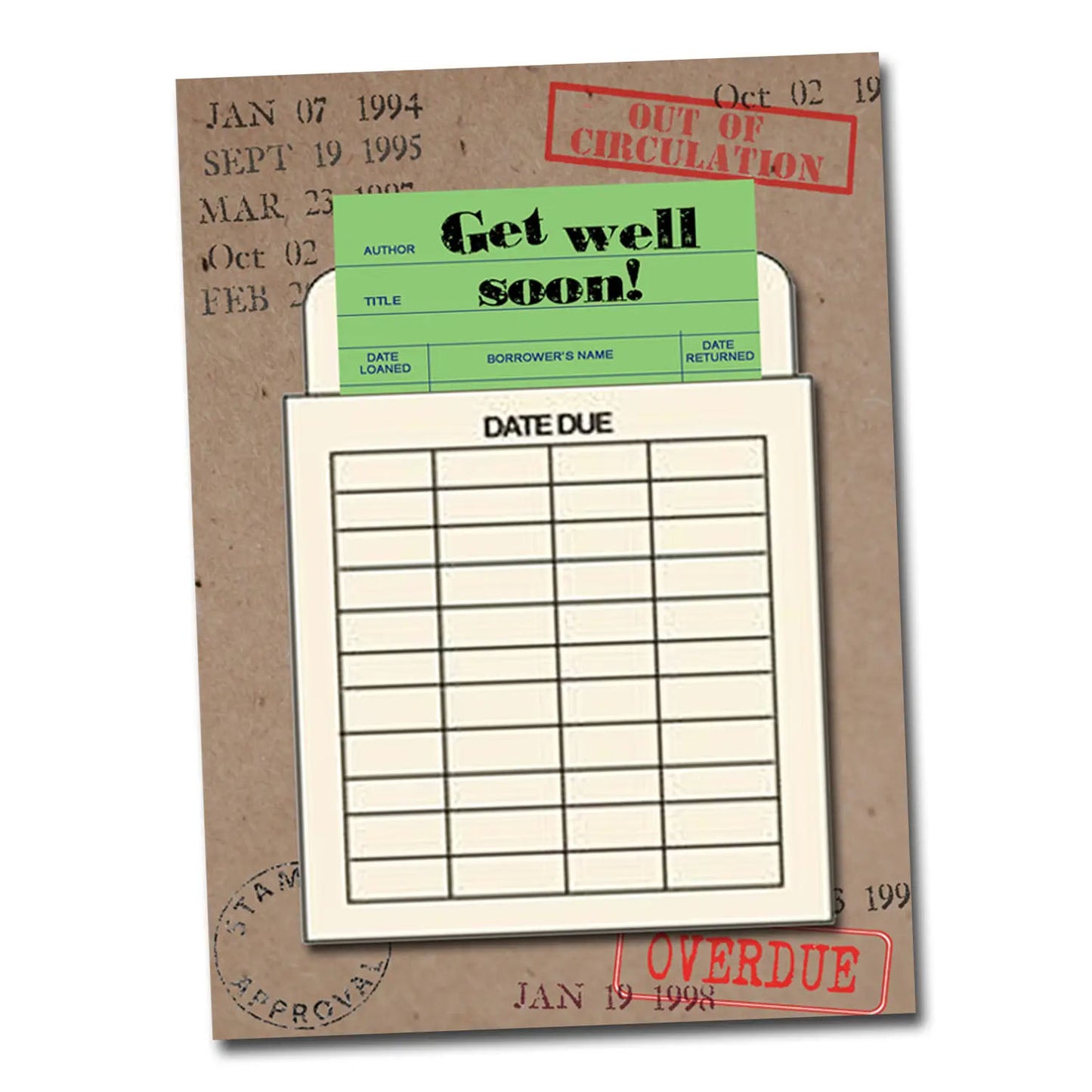 Library Book Card Greeting Card - Get Well Soon!