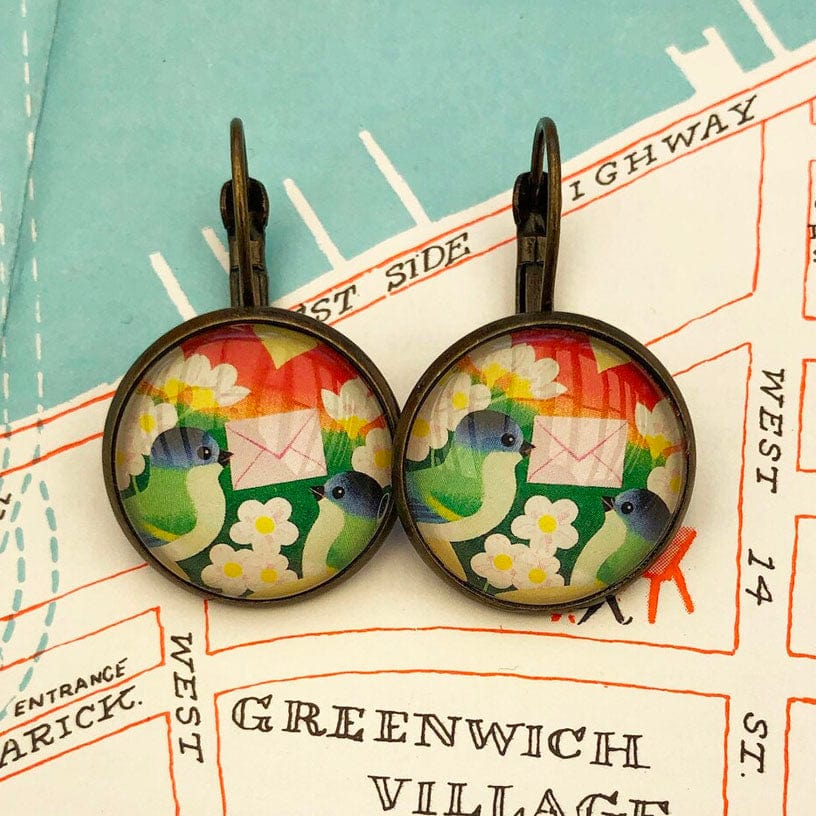 Postage Stamp Earrings - 1993 Estonia Love Bird Estonia