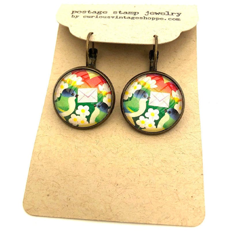 Postage Stamp Earrings - 1993 Estonia Love Bird Estonia