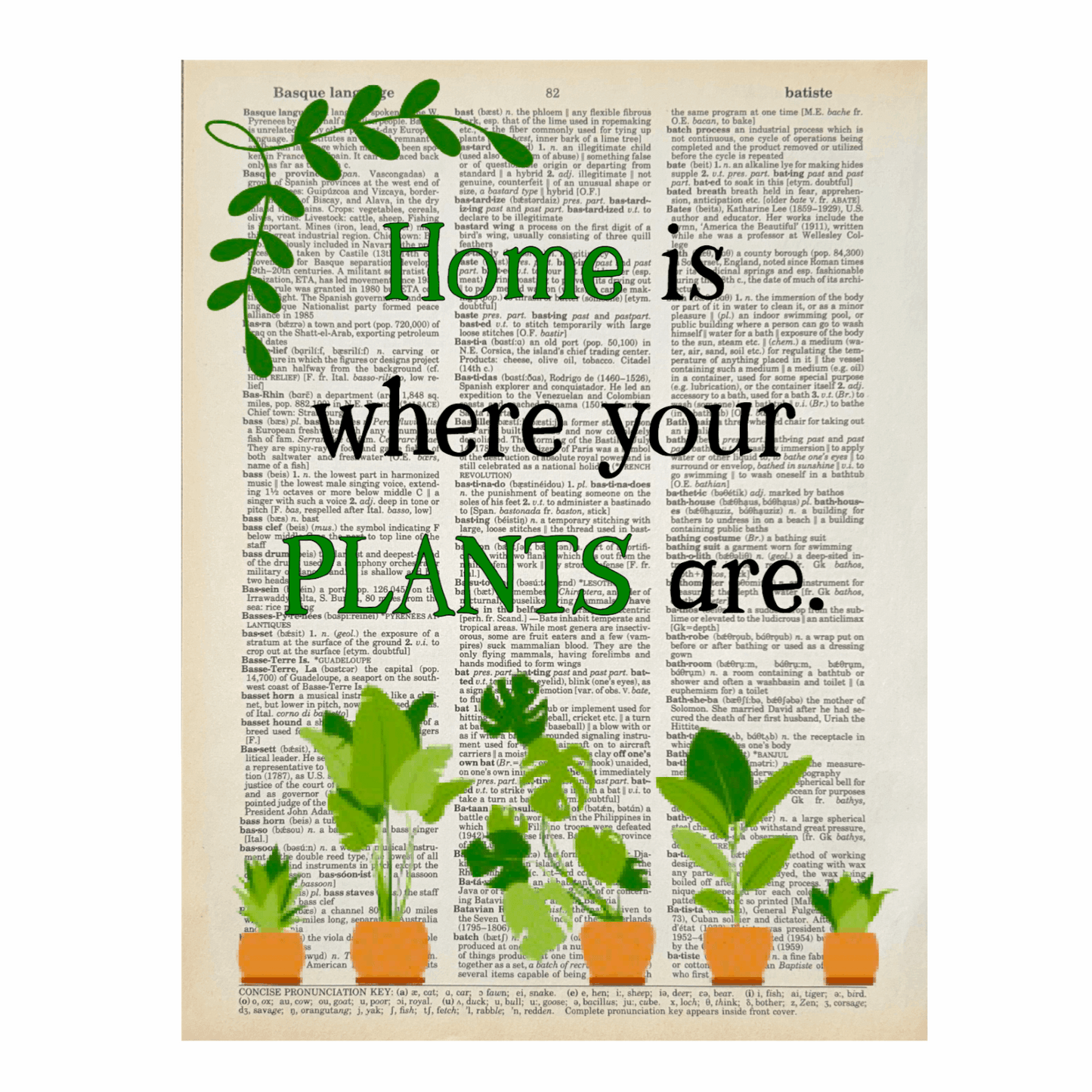 Vintage Book Page Print - Home is Where Your Plants Are (043)