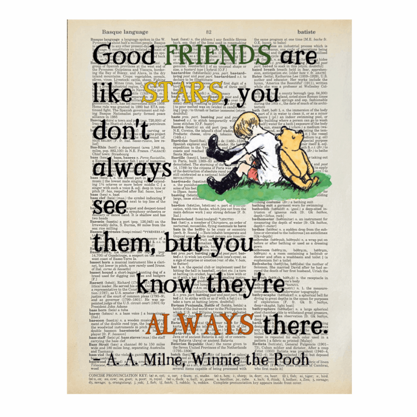 Vintage Book Page Print - Good Friends are Like Stars