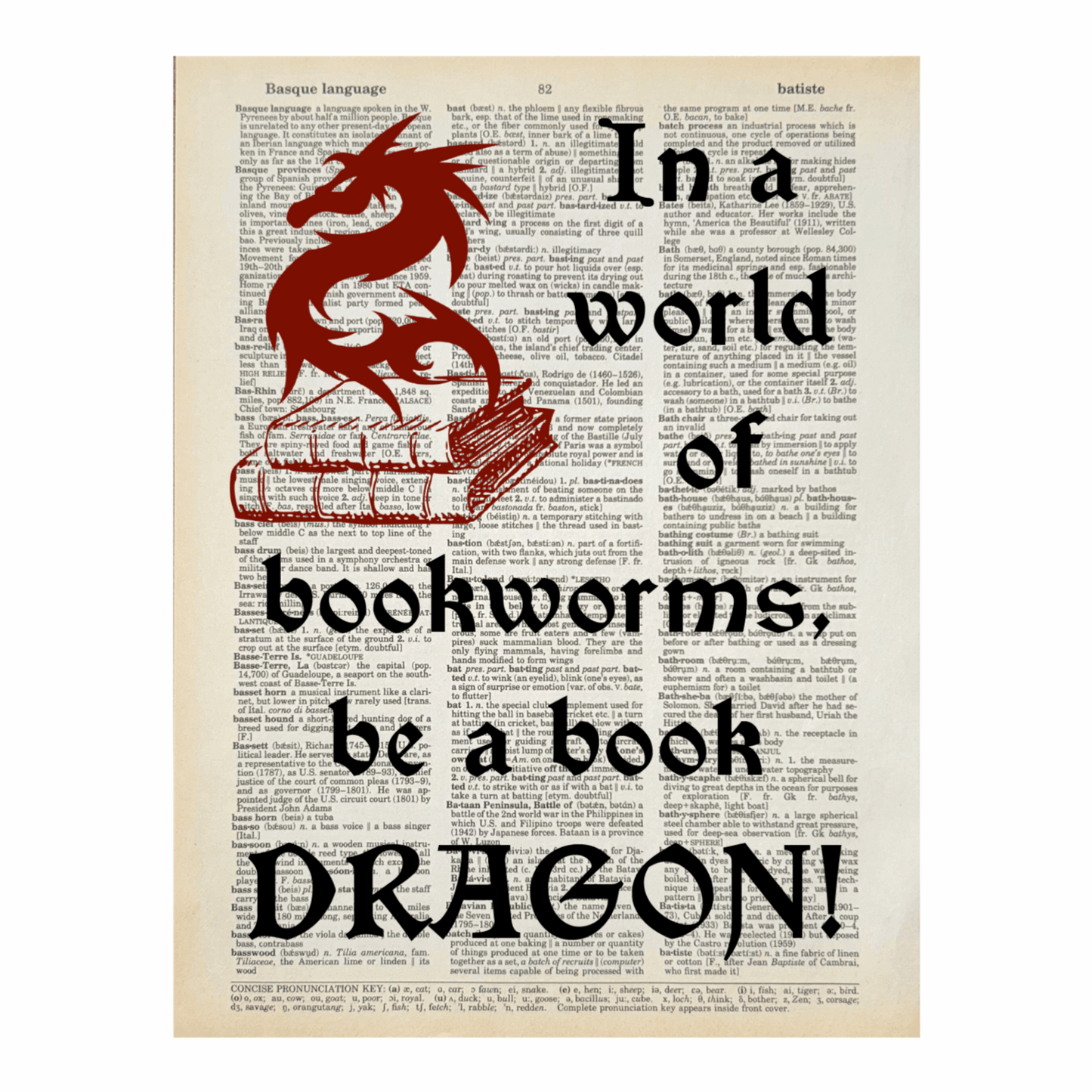 Vintage Book Page Print - Be a Book Dragon