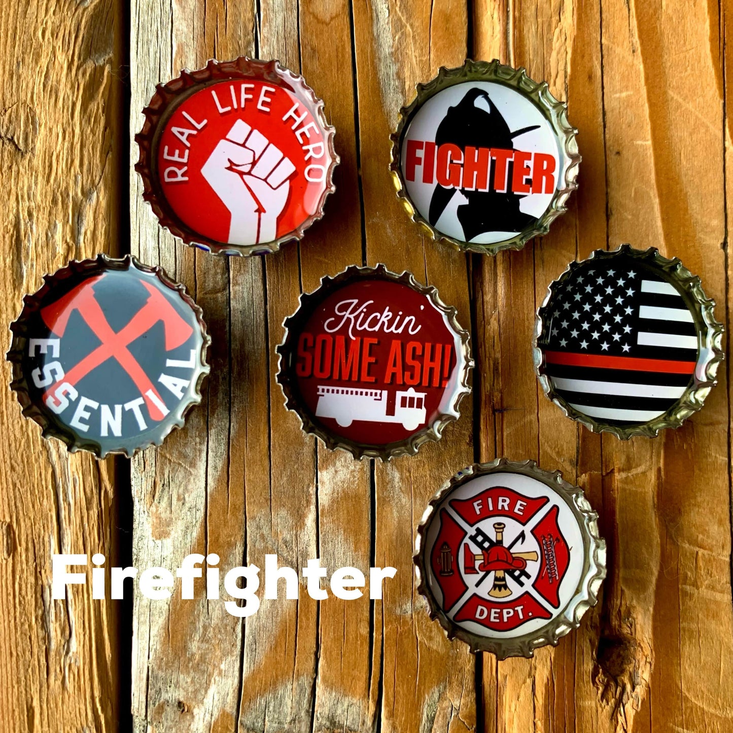Bottle Cap Magnets - Firefighter