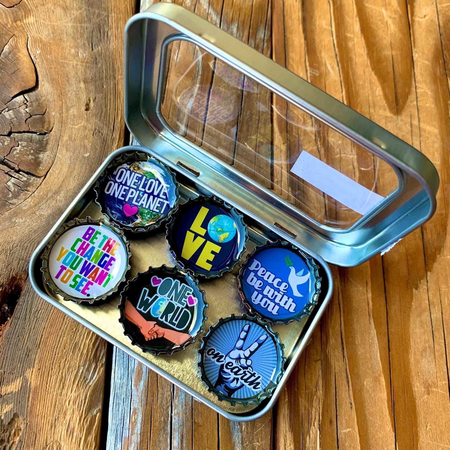 Bottle Cap Magnets - Peace On Earth