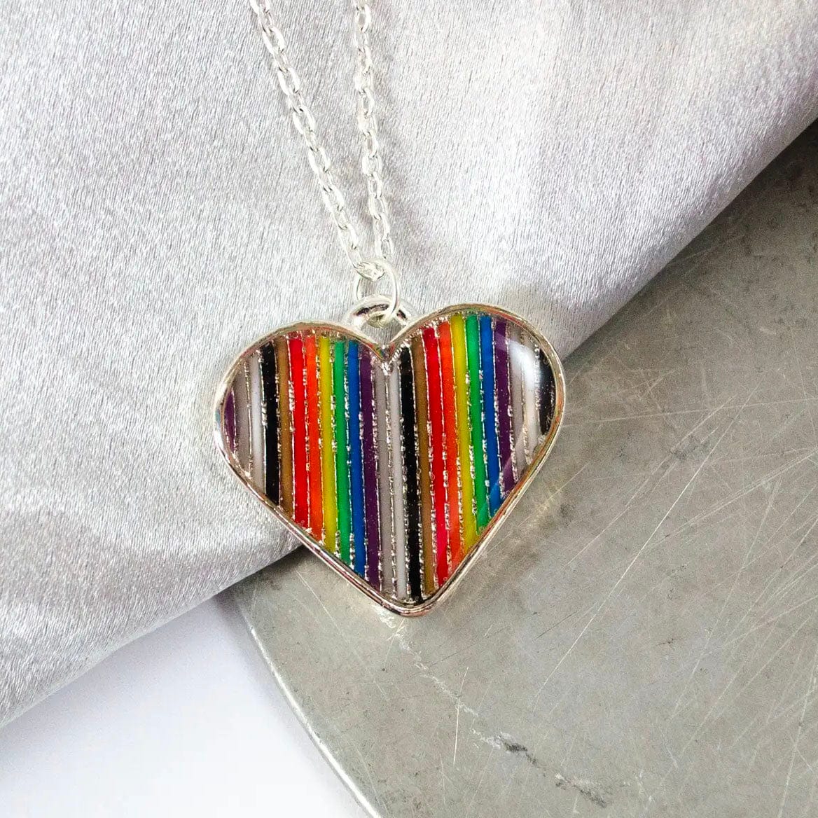 Ribbon Cable Rainbow Heart Necklace