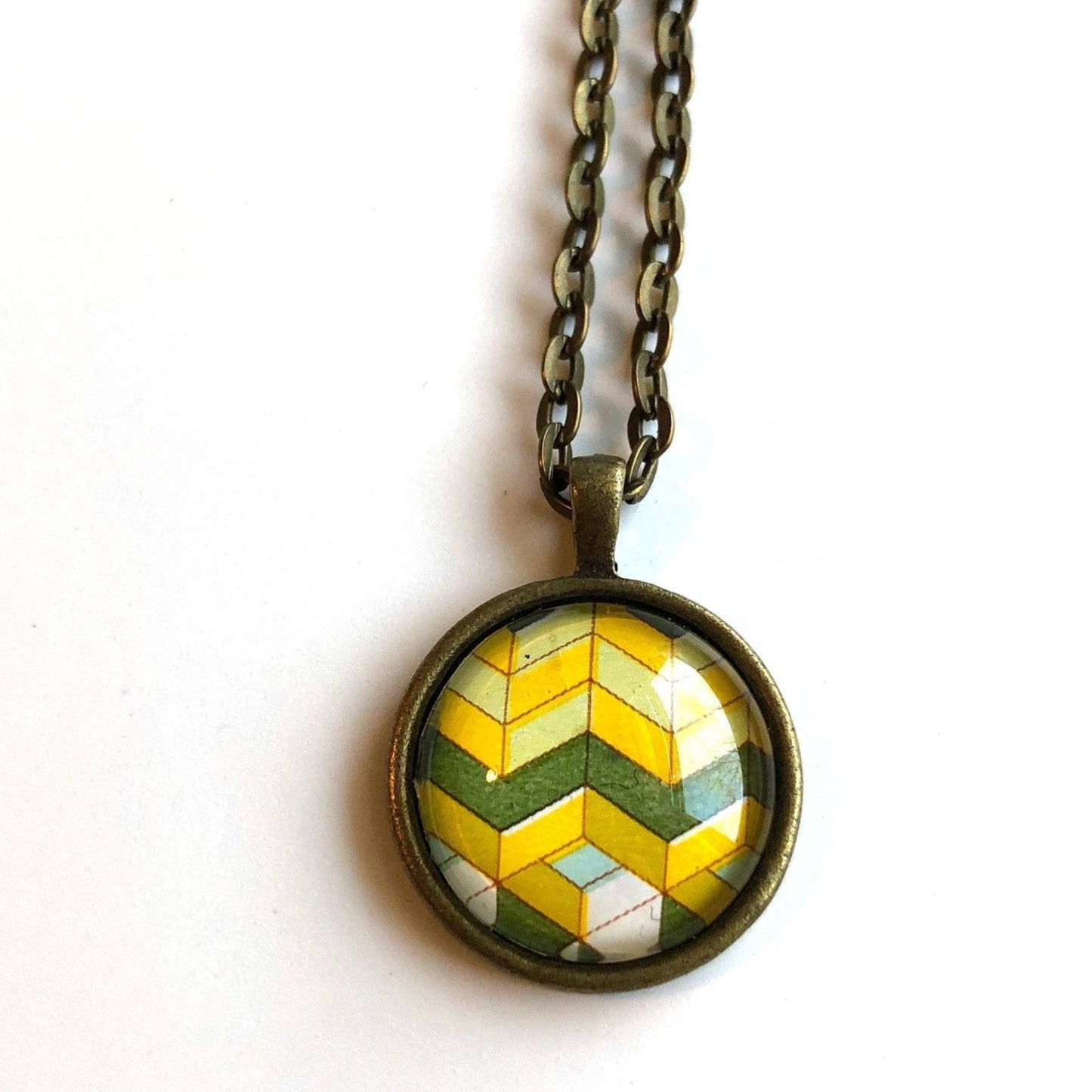 Postage Stamp Necklace - 1982 UK Chevron British Traditional Textile