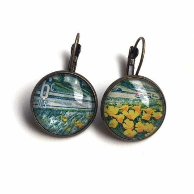 Postage Stamp Earrings - 1969 USA Plant For More Beautiful Highways