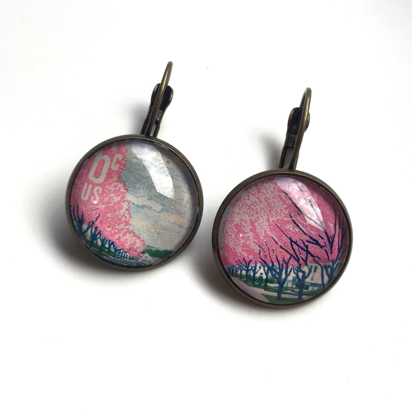 Postage Stamp Earrings - 1969 USA Plant For More Beautiful Streets