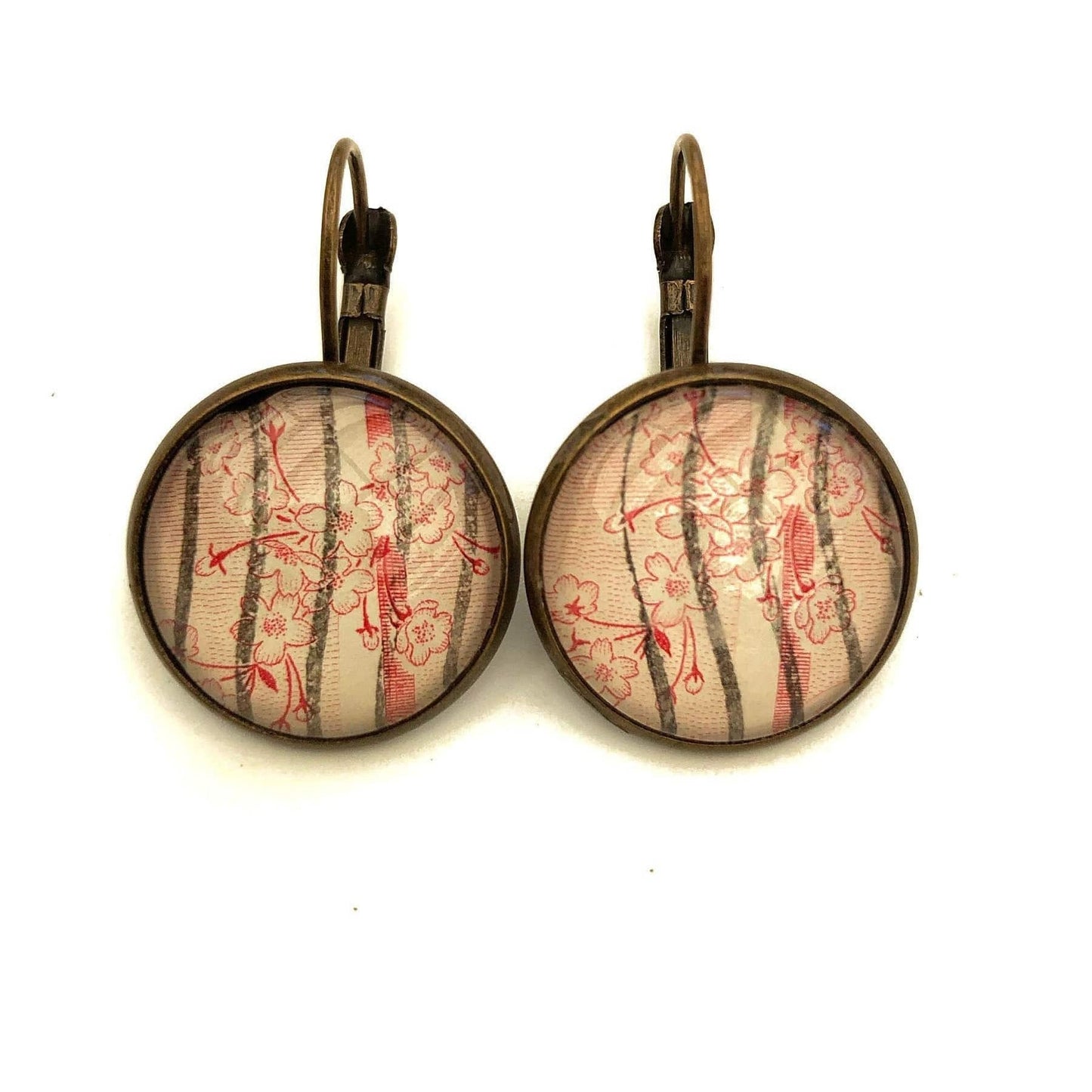 Postage Stamp Earrings - 1960 USA Cherry Blossom