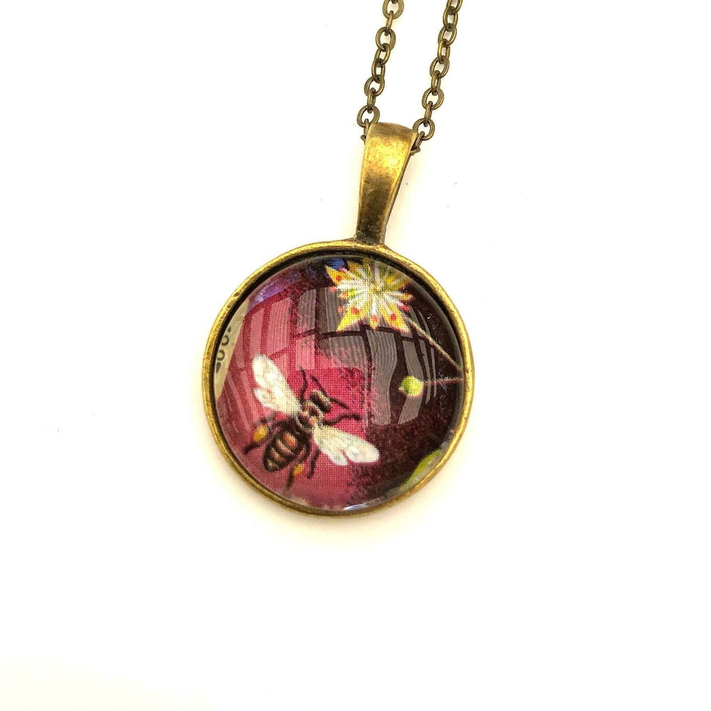 Postage Stamp Necklace - 1987 Bulgaria Bee