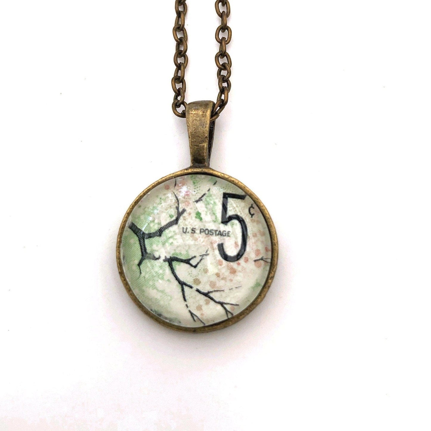 Postage Stamp Necklace - 1966 USA Cherry Blossoms