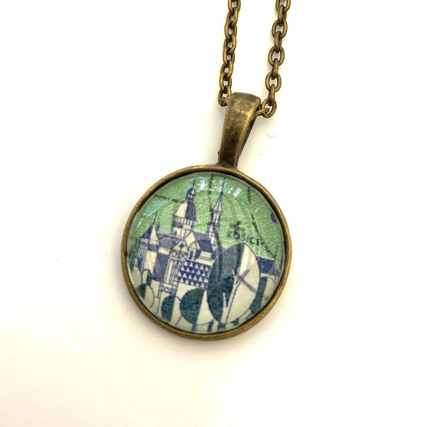 Postage Stamp Necklace - 1965 Czechoslovakia Kosice