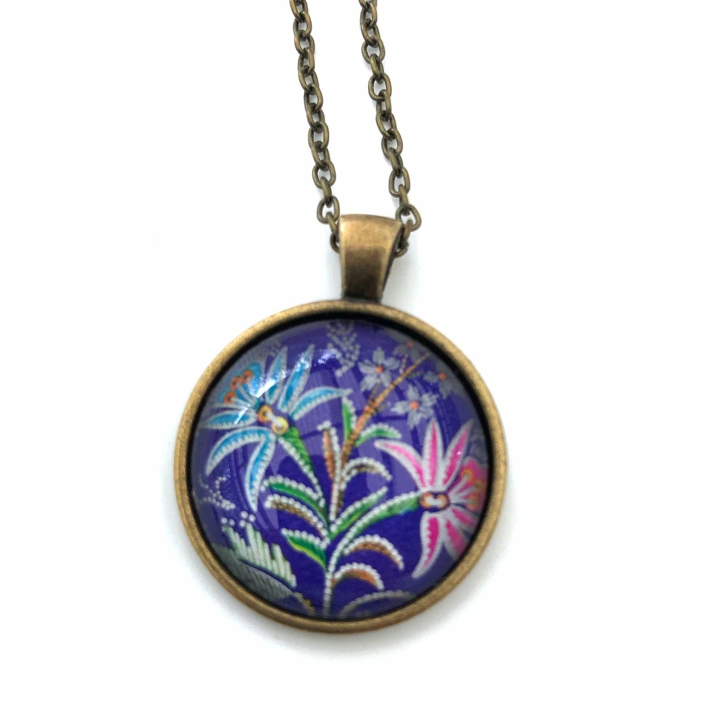 Postage Stamp Necklace - 1974 Poland Silesian Embroidery