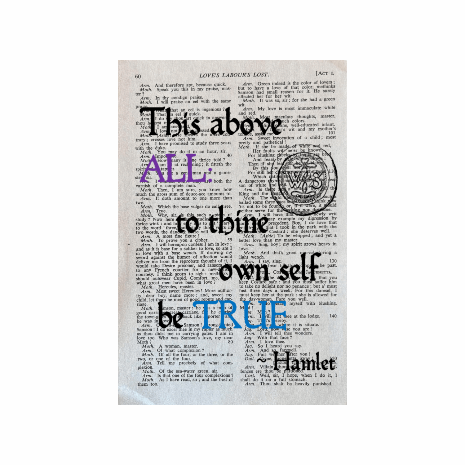 Vintage Book Page Print - To Thine Own Self Be True (WS)