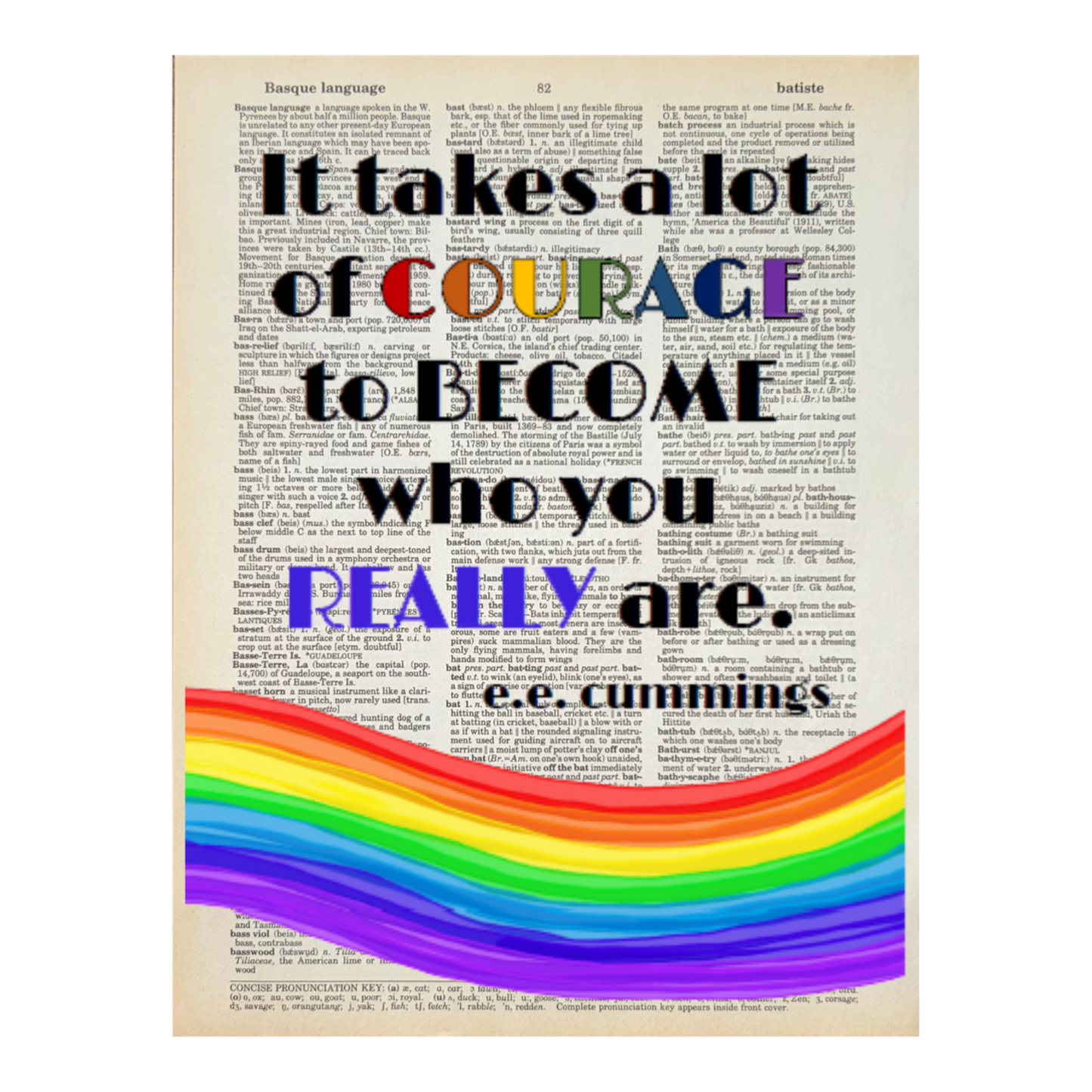 Vintage Book Page Print - Become Who You Really Are (Rainbow)