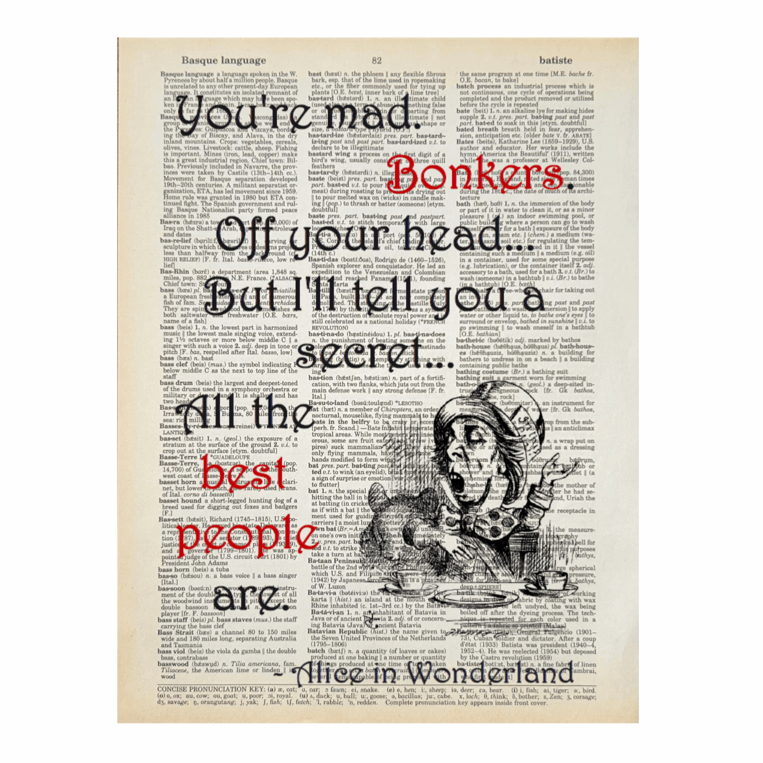 Vintage Book Page Print - You're Mad, Bonkers (051)