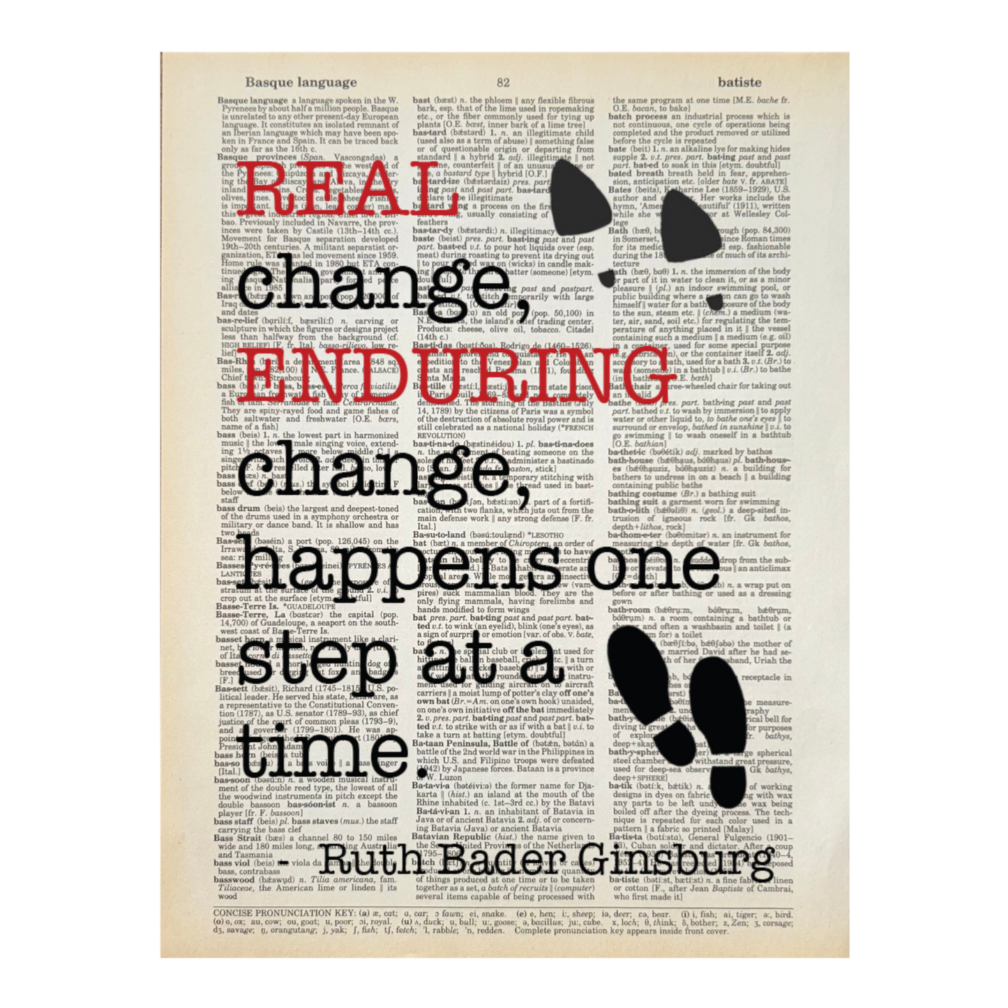 Vintage Book Page Print - One Step at a Time