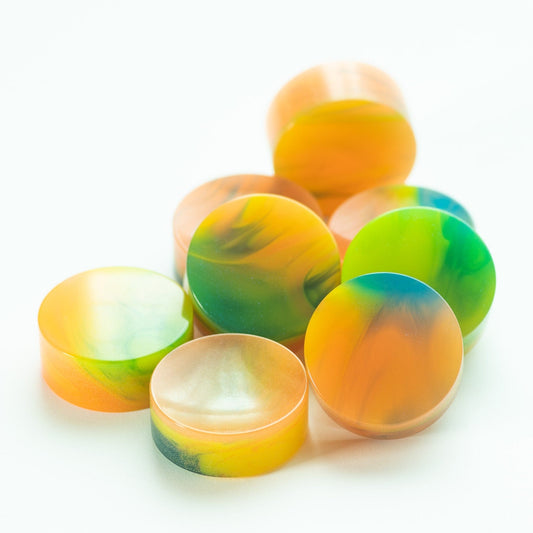 Bowlerite Worry Stone - Trixie (fluorescent yellow/tangering/green/blue)