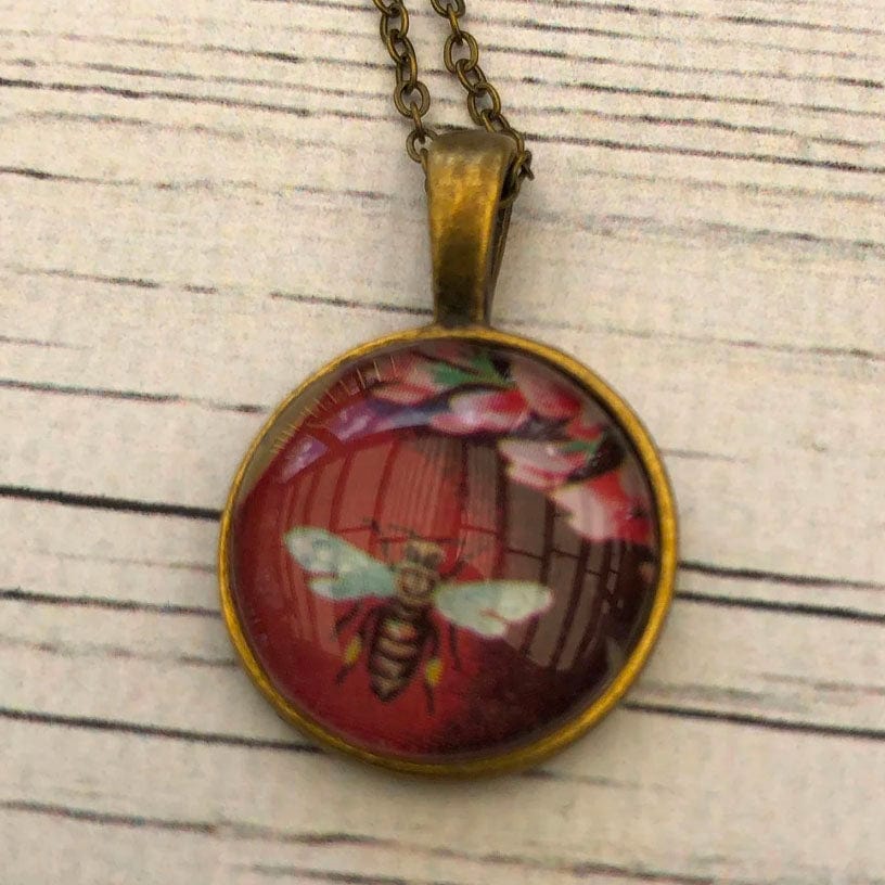 Postage Stamp Necklace - 1987 Bulgaria Red Bee