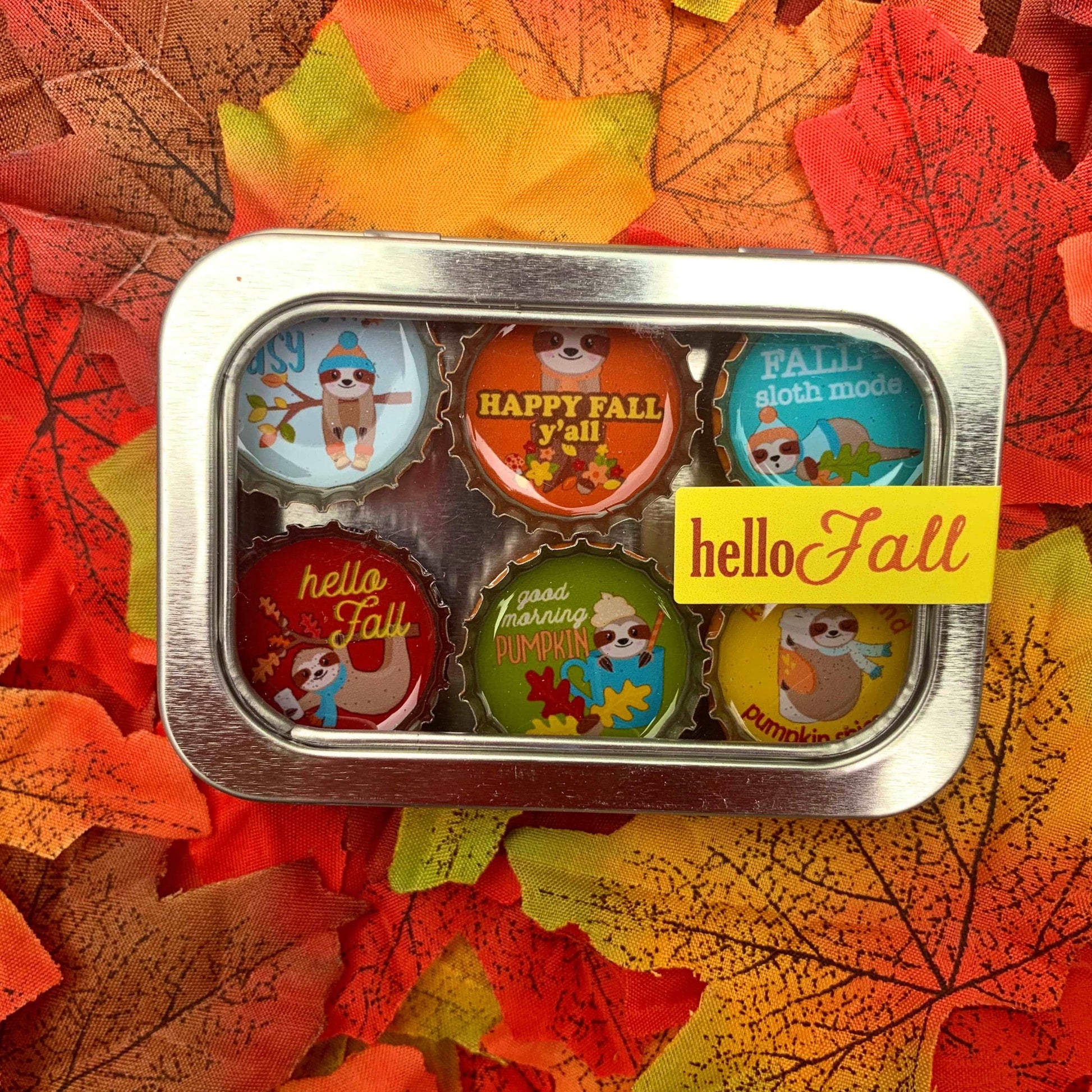 Bottle Cap Magnets - Fall Sloths