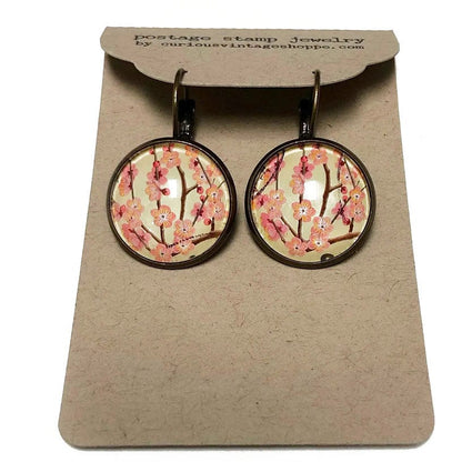 Postage Stamp Earrings -  2014 Japan Cherry Blossom