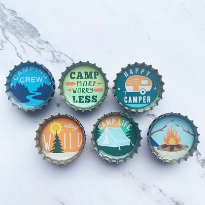 Bottle Cap Magnets - Happy Camper