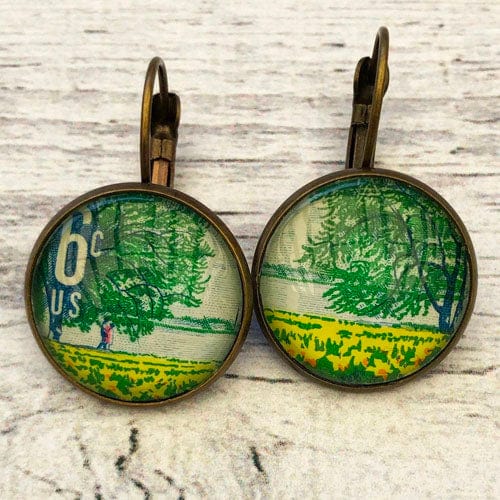 Postage Stamp Earrings - 1969 USA Plant For More Beautiful Parks