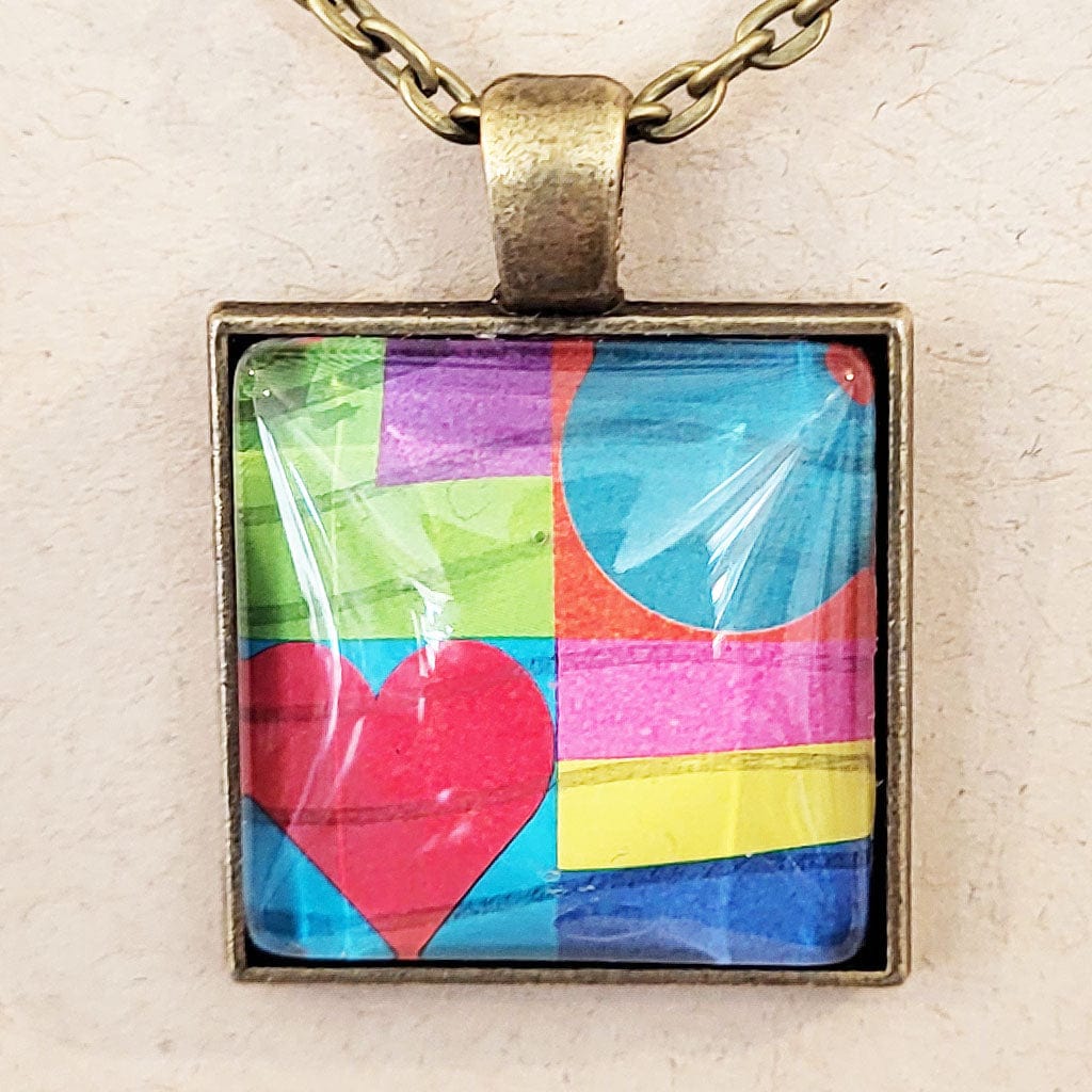 Postage Stamp Necklace - 2002 USA Multicolor Love