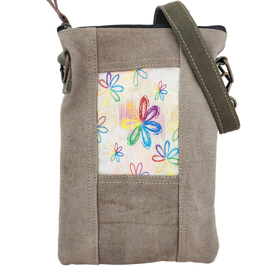 Military Tent Small Crossbody Bag - Boho Flowers