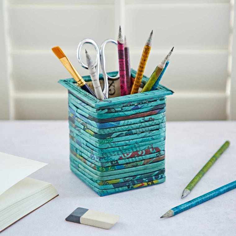 Newspaper Square Pencil Holder