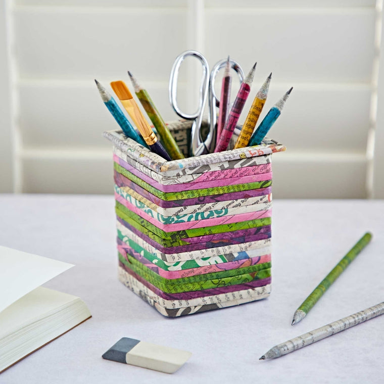 Newspaper Square Pencil Holder