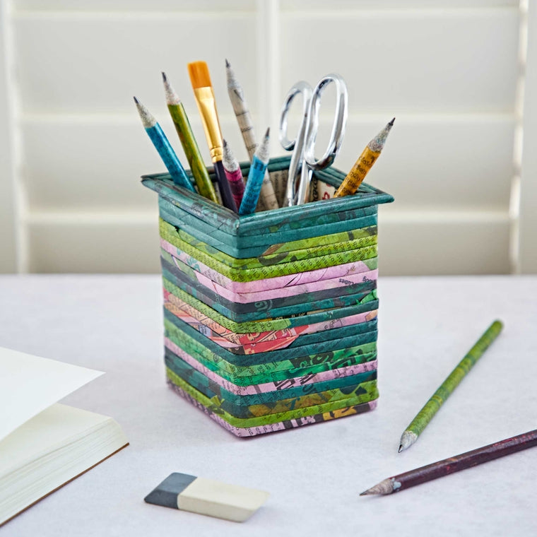 Newspaper Square Pencil Holder