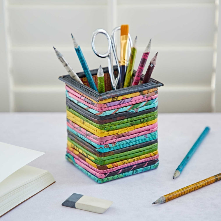 Newspaper Square Pencil Holder