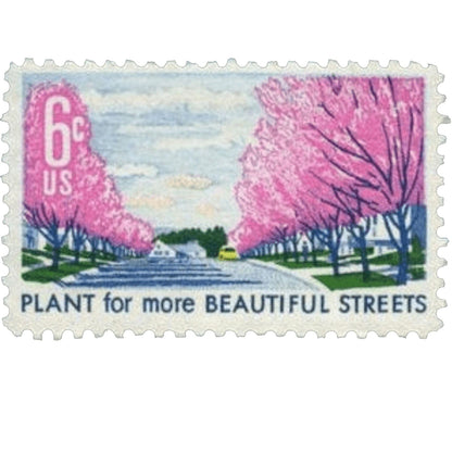 Postage Stamp Earrings - 1969 USA Plant For More Beautiful Streets