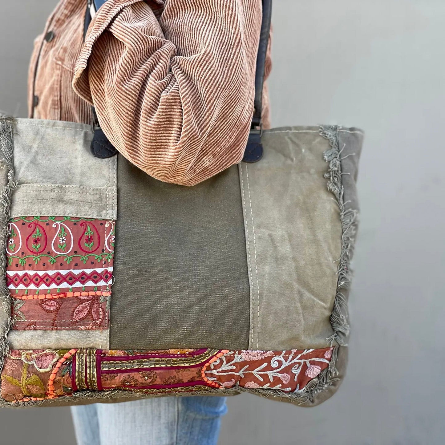 Military Tent Tote with Vintage Fabric