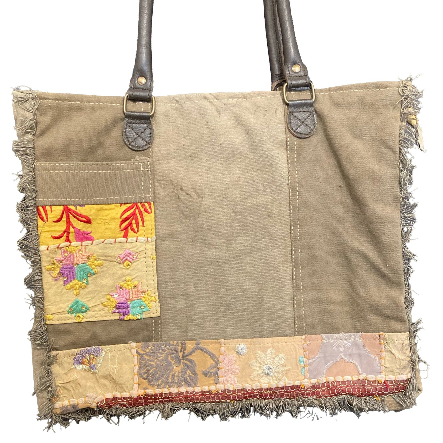 Military Tent Tote with Vintage Fabric