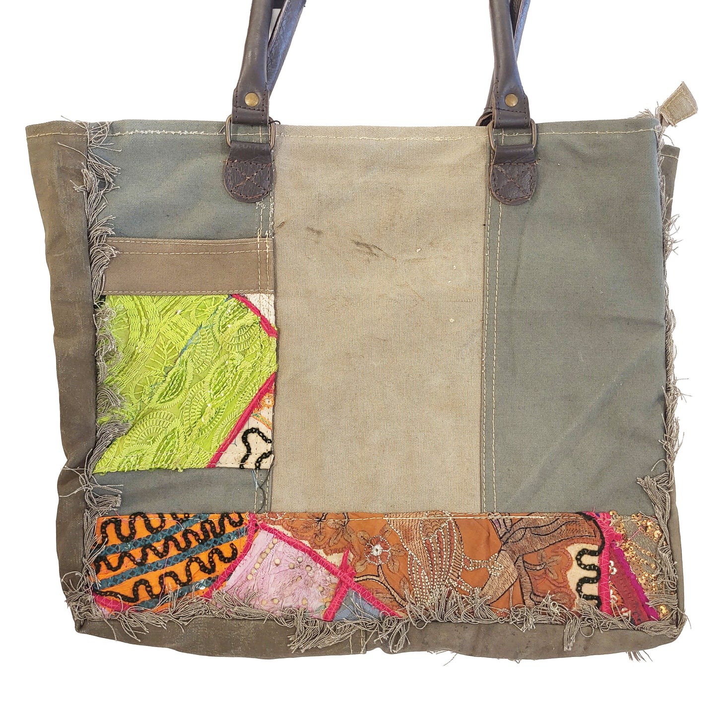 Military Tent Tote with Vintage Fabric