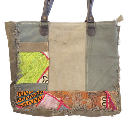 Military Tent Tote with Vintage Fabric