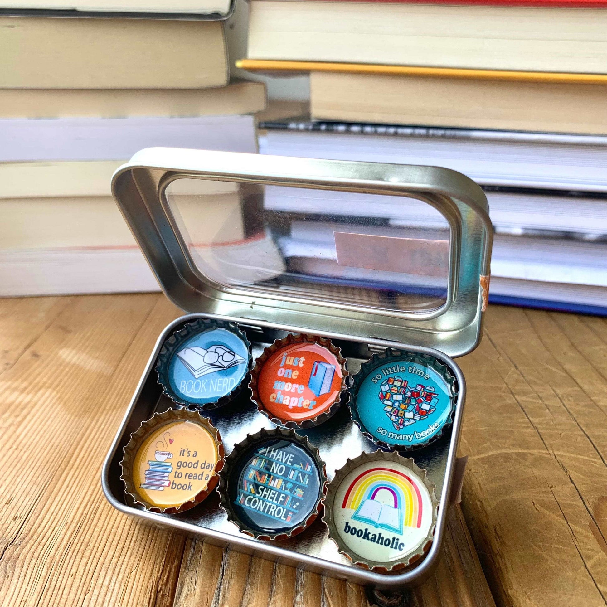 Bottle Cap Magnets - Book Lover