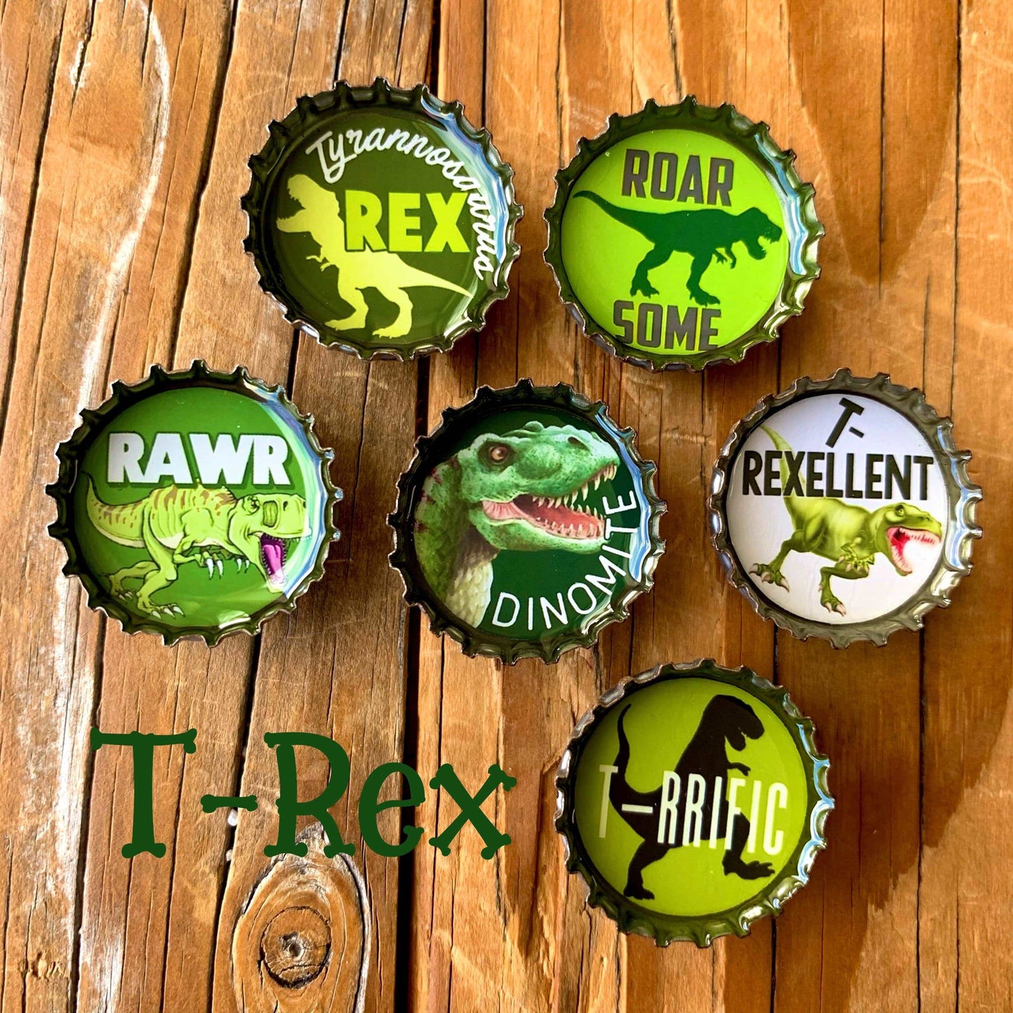 Bottle Cap Magnets - Dinosaur