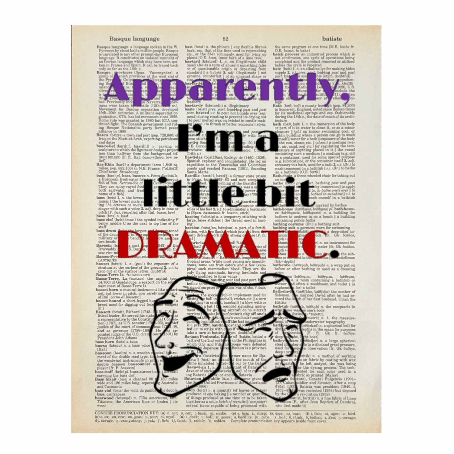 Vintage Book Page Print - Apparently I'm ... Dramatic (046)