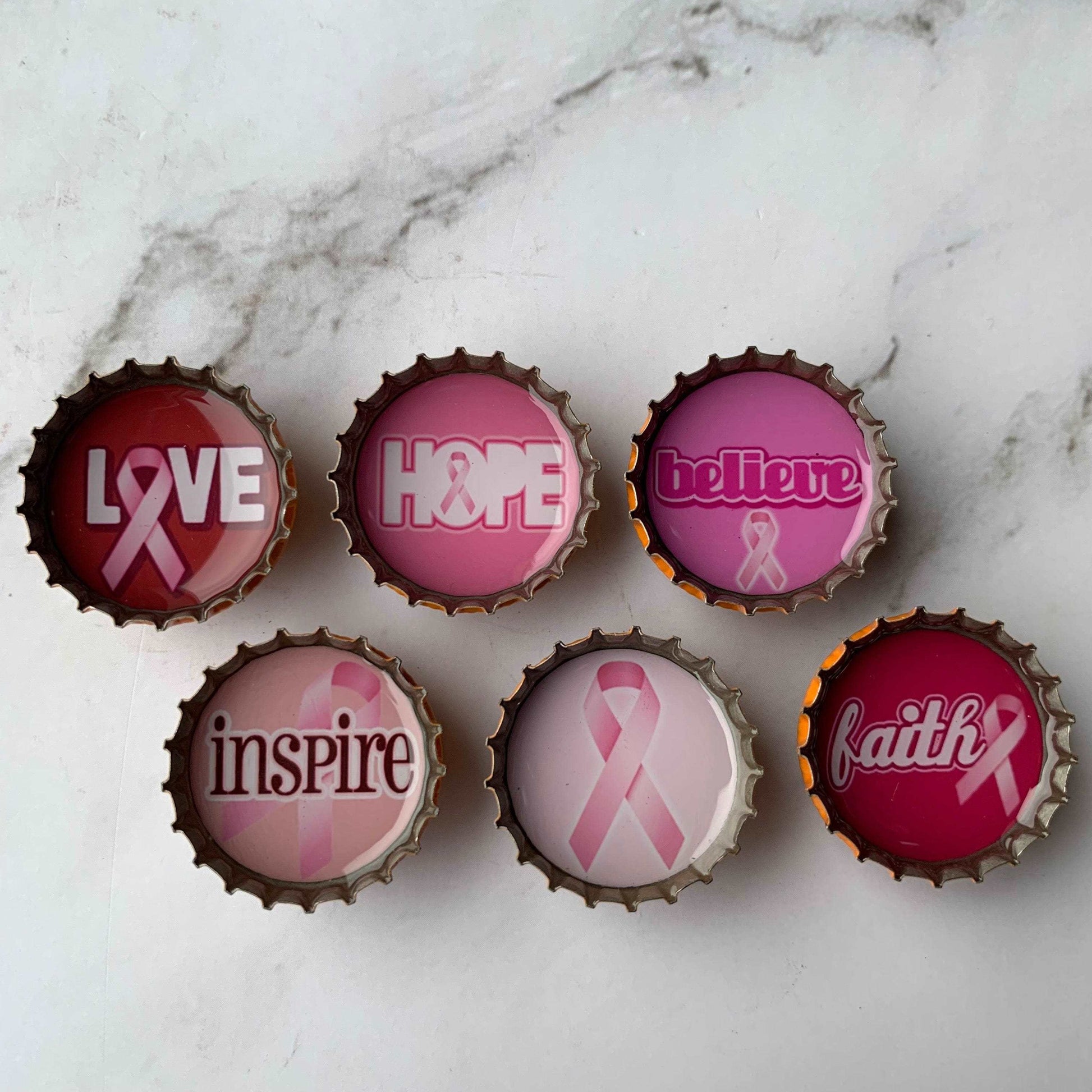 Bottle Cap Magnets - Hope Breast Cancer Awareness