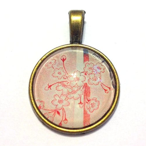 Postage Stamp Necklace - 1960 USA Cherry Blossom