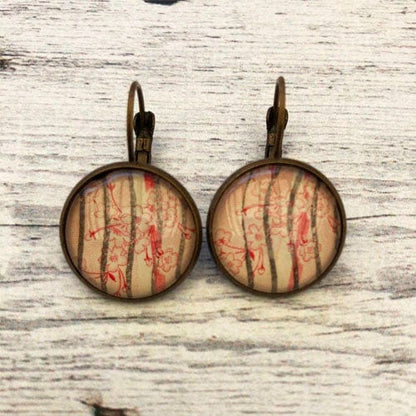 Postage Stamp Earrings - 1960 USA Cherry Blossom