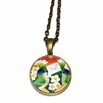 Postage Stamp Necklace - 1993 Estonia Love Bird